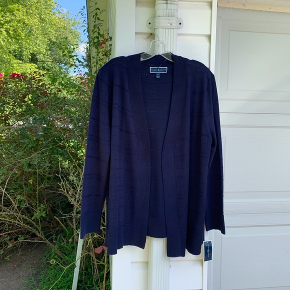 NWT Karen Scott Navy Stripe Open Front Cardigan - Picture 7 of 7